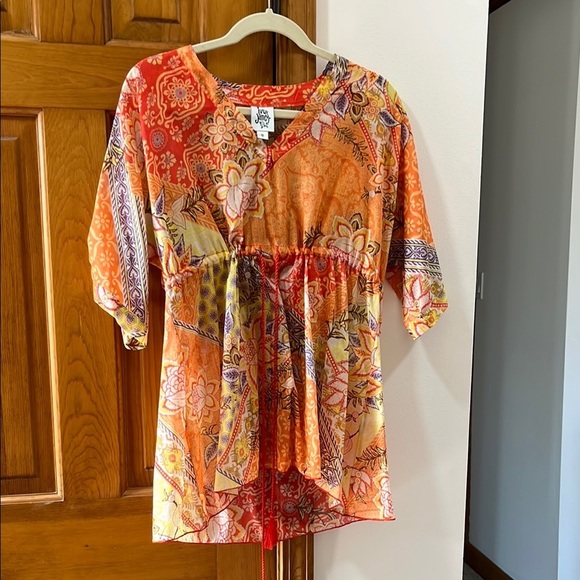 ivy jane Tops - Ivy Jane Mandarin Orange Red Tunic with Functional Drawstring Tie Front